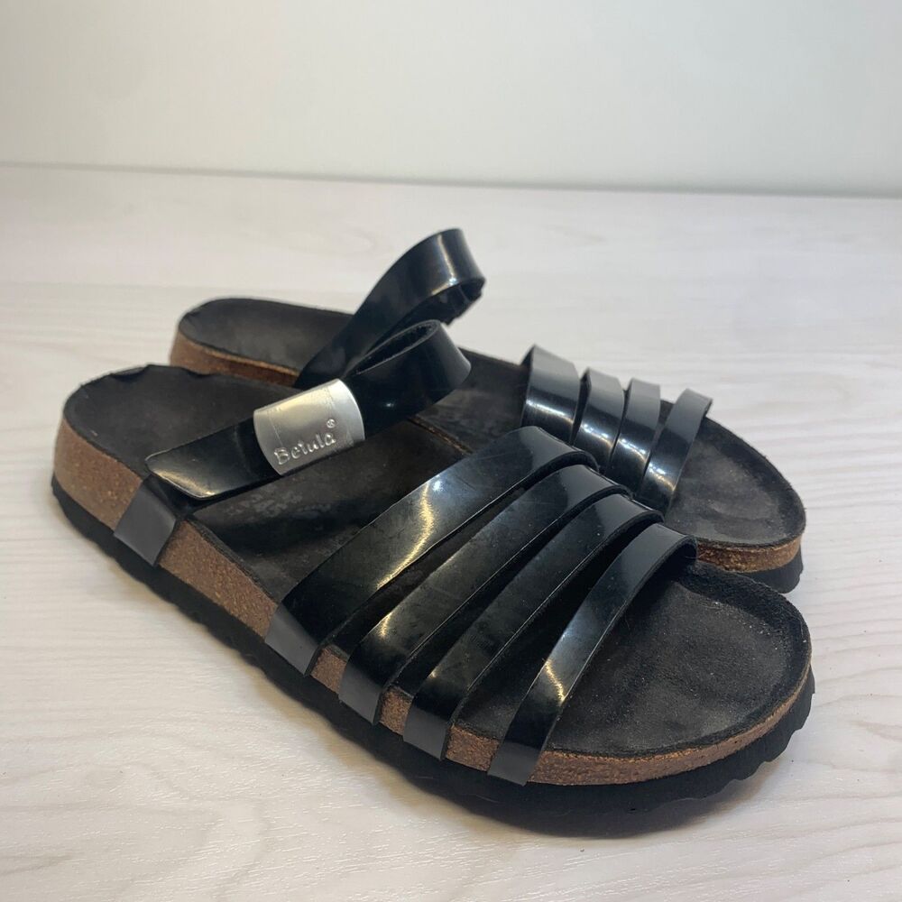 Women's 7 Birkenstock 38 Betula Burma Black Birko-Flor Sandals Strappy